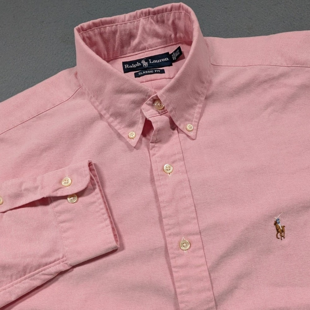 Ralph Lauren Button Down Shirt Mens 16.5 32/33 Pink Classic Fit Oxford Pony Logo